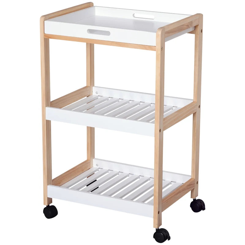 3-Tier Mobile Kitchen Trolley Cart with Rolling Wheels - White Storage Shelves Rack, 46 x 35 x 74.5 cm