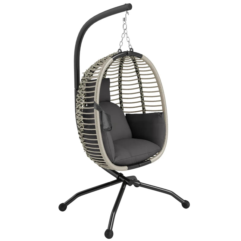 Outdoor Swing Chair - Dark Grey, Thick Padded Cushion, Foldable Metal Stand, Cup Holder, Indoor & Outdoor Use