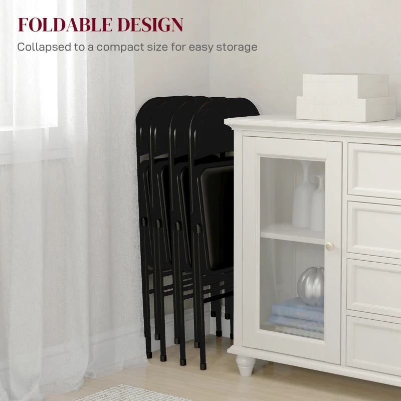 Set of 4 Black Cushioned Folding Chairs for Indoor and Outdoor Use