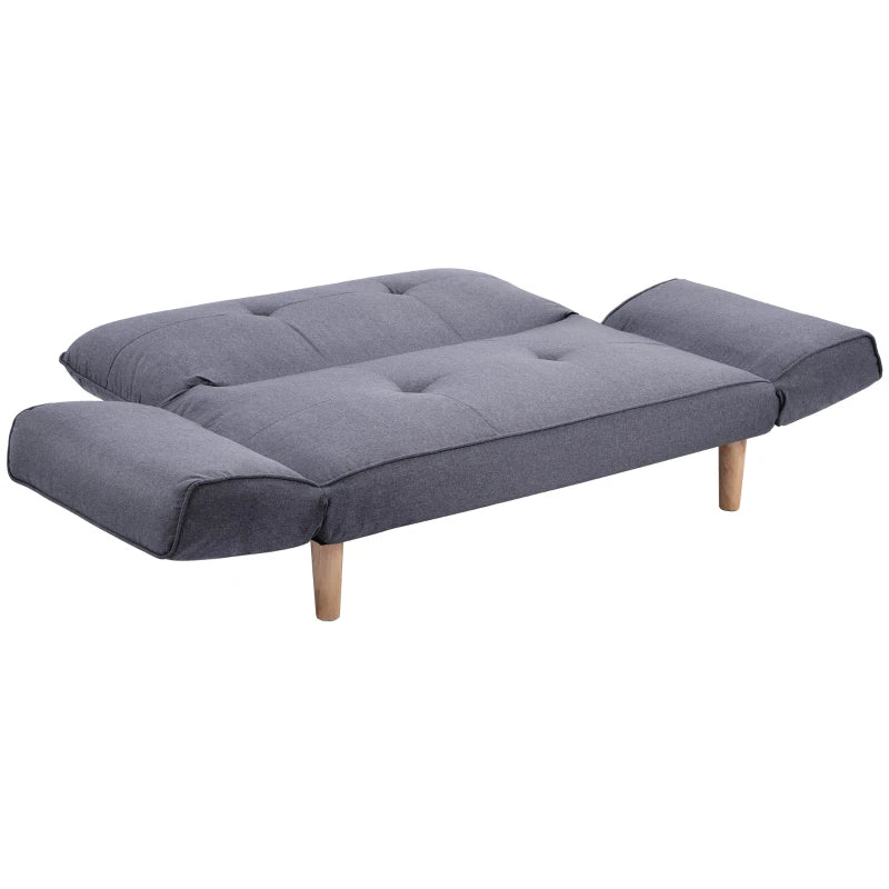 Expandable 2-Seater Bed Settee with 3 Adjustable Positions, Modern Fabric Loveseat for Flats and Dormitories, Grey