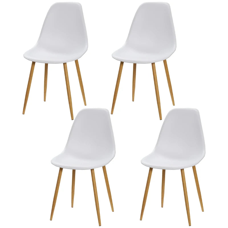 Modern Dining Chairs Set of 4 - Stylish Kitchen Chairs with Backrest & Steel Legs for Dining Room & Living Room - White