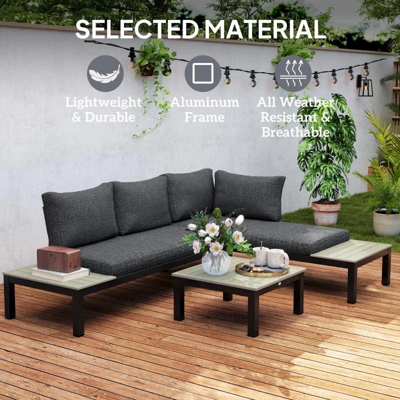 Aluminium 4 Seater Outdoor Corner Sofa Set with Cushions and Coffee Table