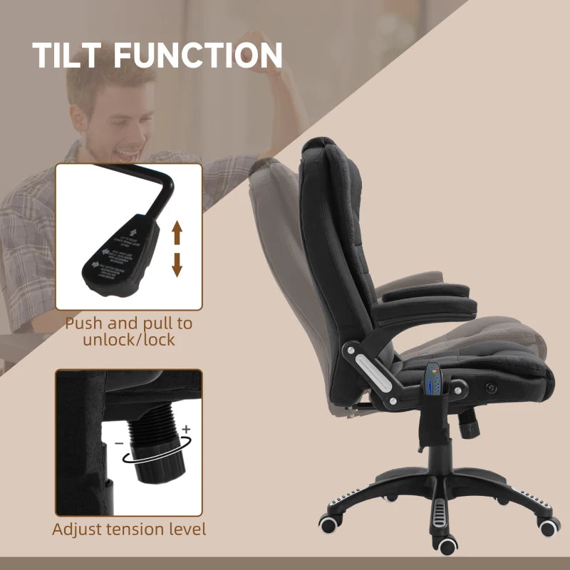 Vinsetto Heated Massage Recliner Chair - 6 Massage Points, 360° Swivel, Linen-Feel Fabric, Black Office Chair