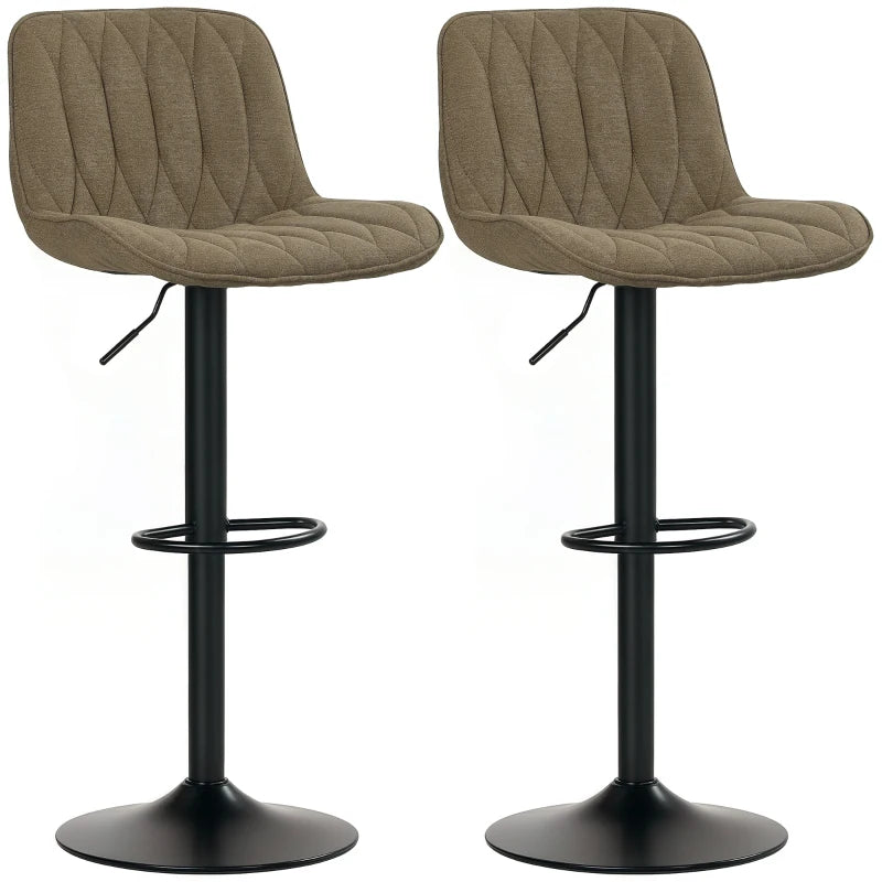 Set of 2 Stylish Brown Linen-Look Bar Stools - Modern Design for Kitchen & Dining - Comfortable Seating
