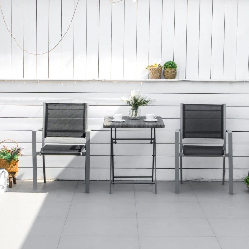 Steel Frame Outdoor Dining Chairs Set of 2 - Grey/Black