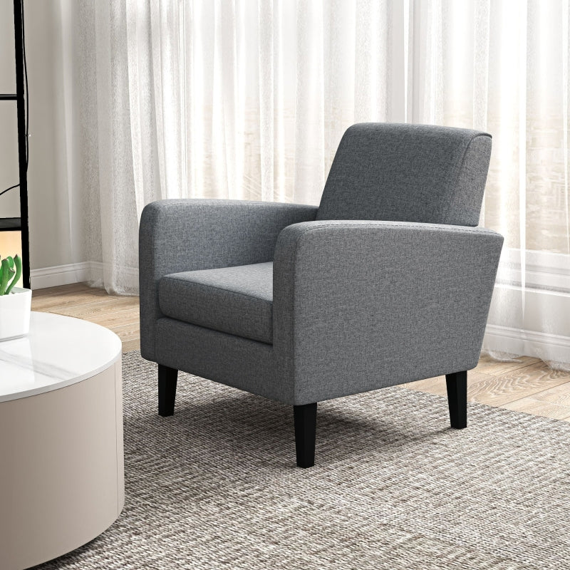Modern Grey Upholstered Armchairs with Rubber Wood Legs for Living Room and Bedroom Decor