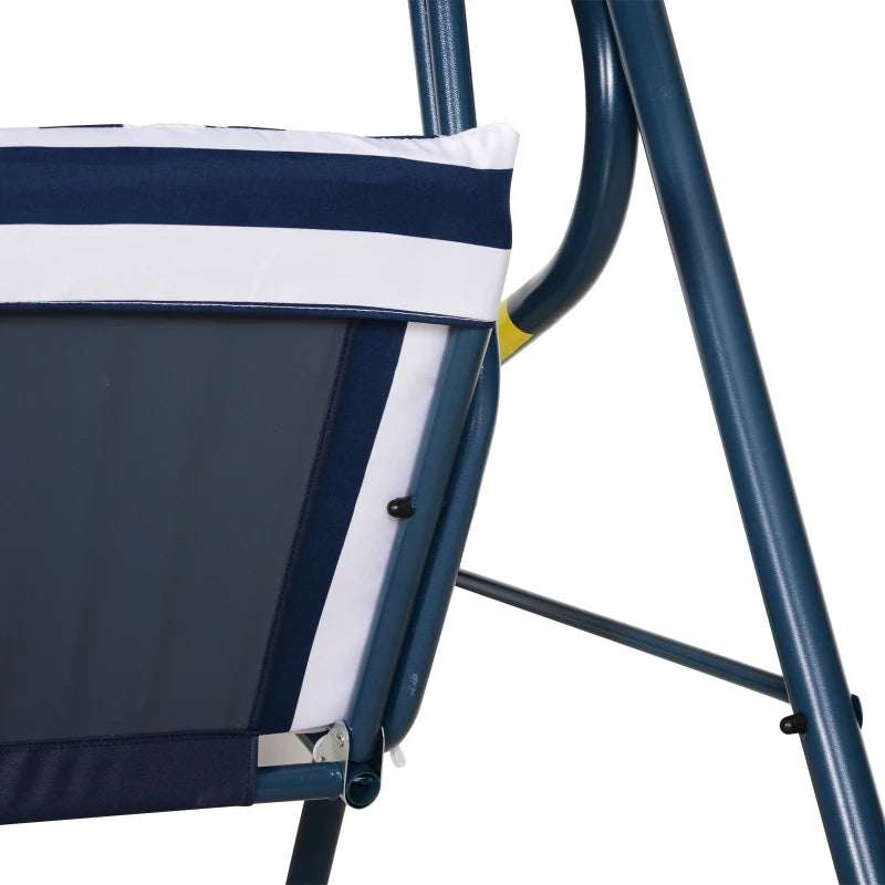 Blue Striped 3-Seater Outdoor Swing Chair with Adjustable Canopy
