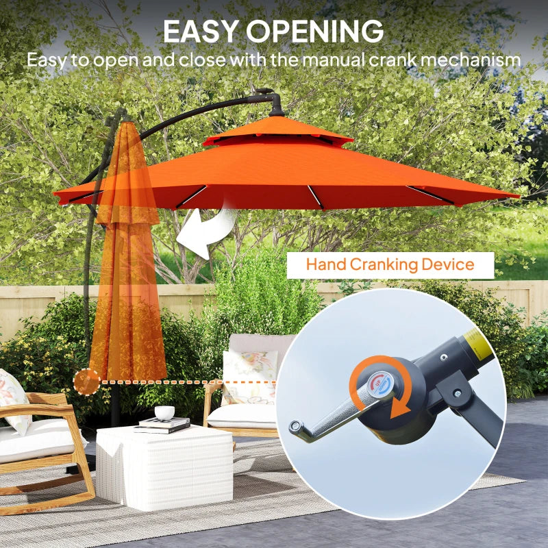3m Orange LED Lighted Patio Umbrella - Overhanging Garden Parasol for Outdoor Use