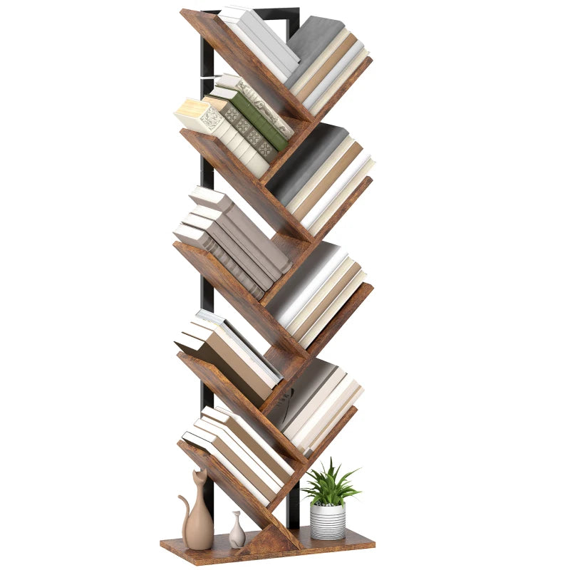 Unique Eight-Section Wood-Effect Tree Bookcase - Stylish Storage Solution for Home & Office, Modern Design, Durable Construction