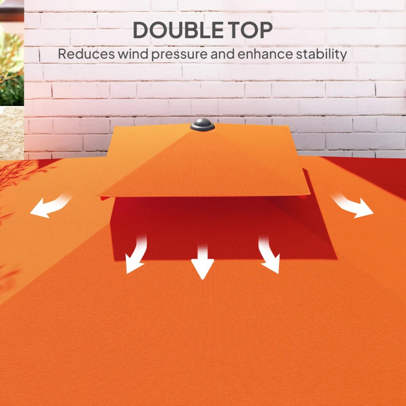 2.5m Cantilever Parasol Umbrella with Easy Lever, Square Double Top, Ruffled Outdoor Sun Shade - Orange