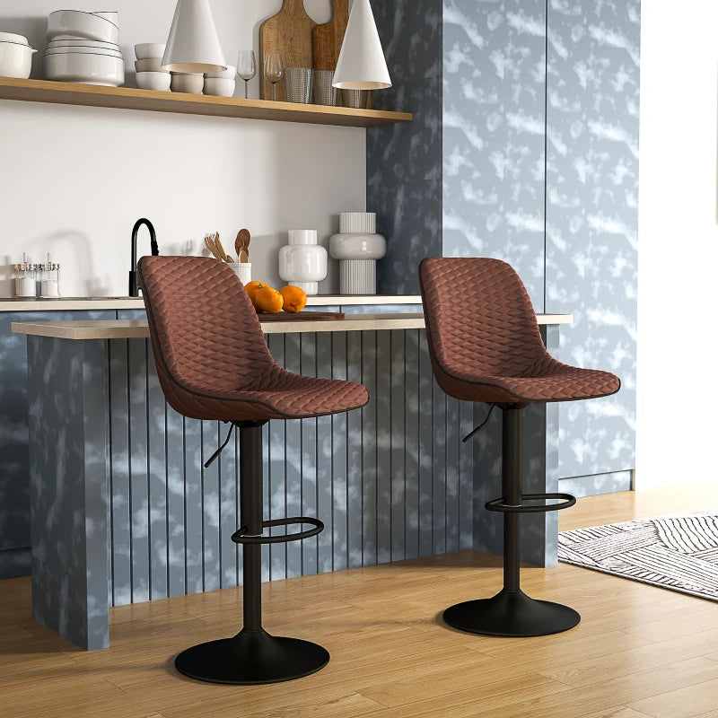 Set of 2 Stylish Brown Faux Leather Bar Stools - Modern Design for Kitchen or Home Bar Seating