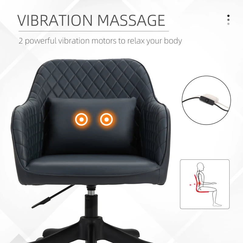 Vinsetto Deep Blue PU Leather Office Chair with Massage Lumbar Pillow, Rolling Wheels - Ideal for Desk, Makeup Vanity & Home