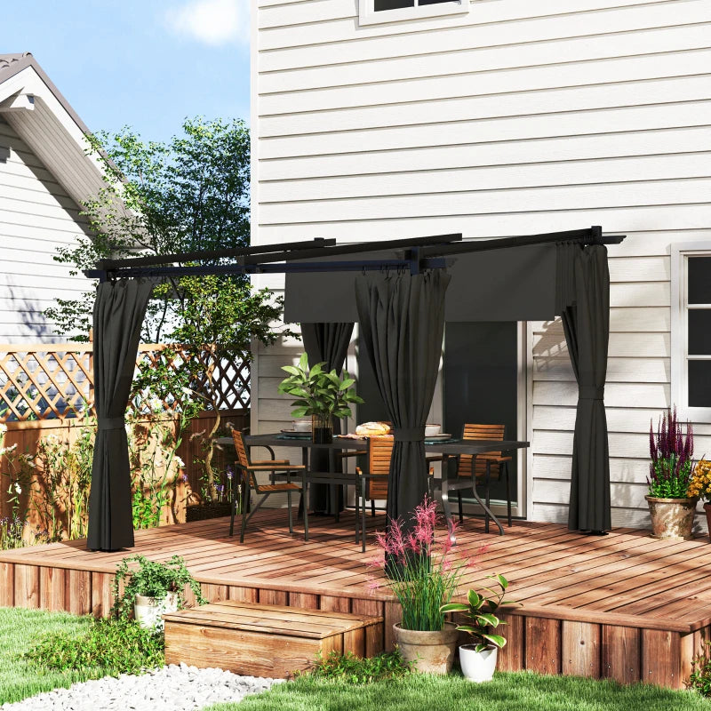3m x 3m Dark Grey Retractable Roof Pergola with Curtains
