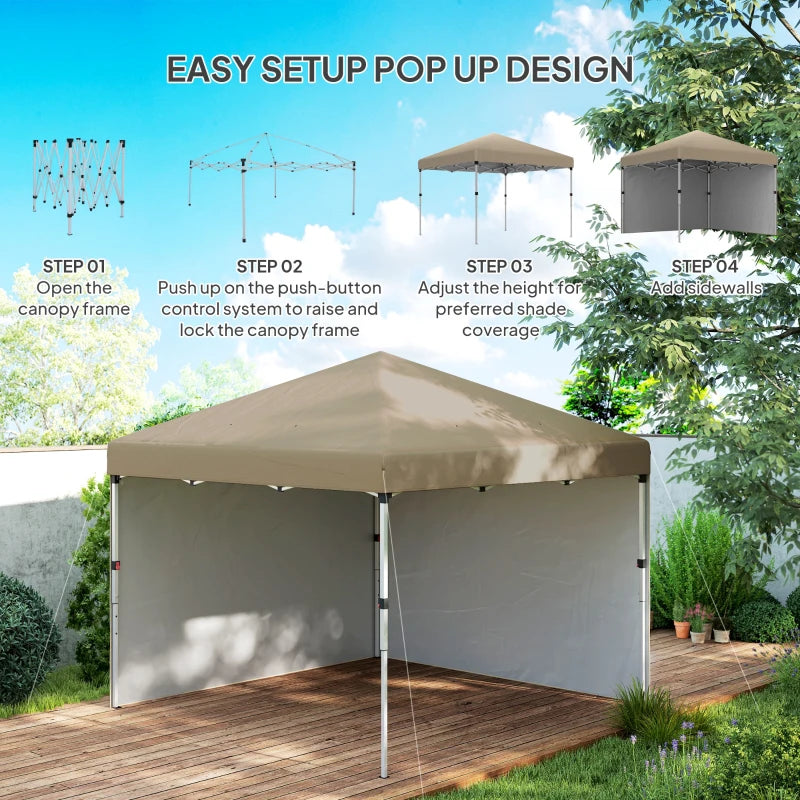 3x3m Khaki Pop Up Gazebo with UPF 30+, 2 Sidewalls, Leg Weight Bags & Wheeled Bag - Height Adjustable Party Tent for Garden & Patio