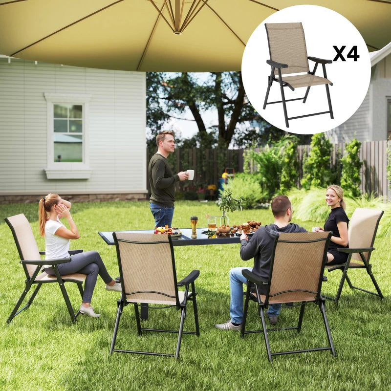 Set of Four Brown and Black Folding Outdoor Chairs - Compact Size for Easy Storage