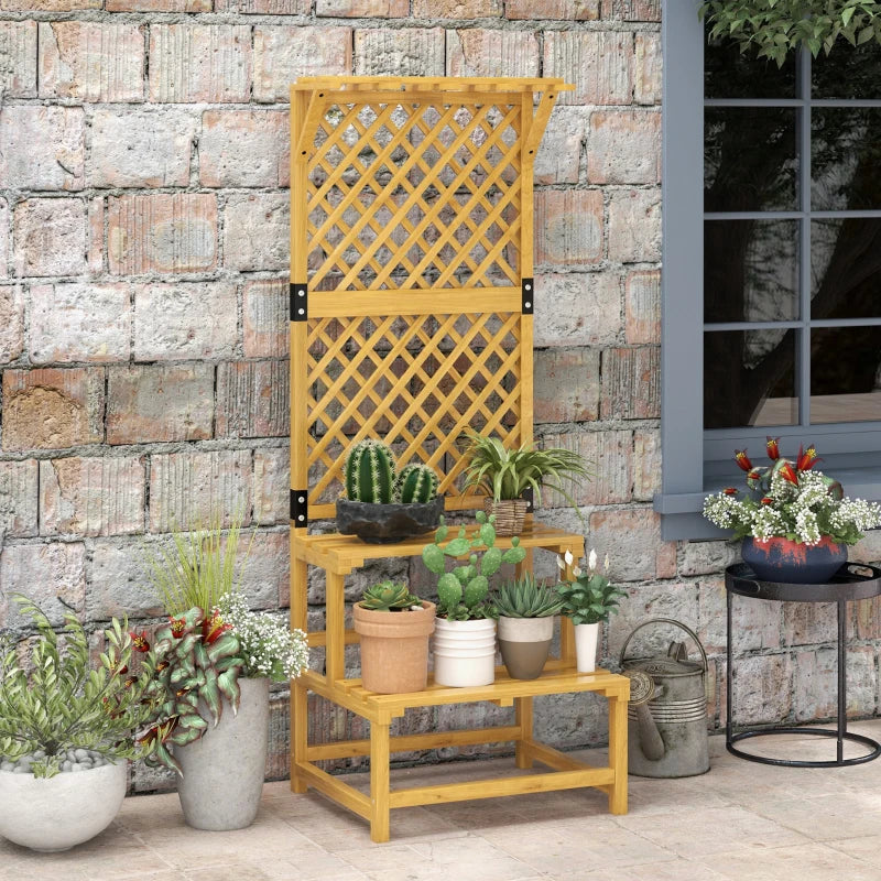 Natural Finish Wooden Plant Stand with Trellis