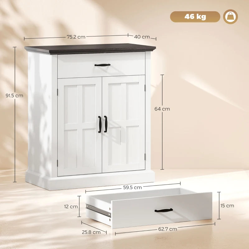 Rustic Farmhouse Sideboard with 3cm Thick Top & 2 Barn Doors - Elegant White Storage Cabinet for Dining Room