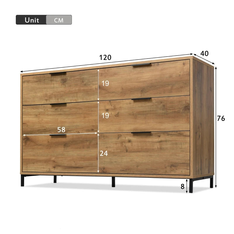 Dark Oak Sideboard Cabinet with Storage Drawers & Metal Handles - Wooden Chest for Living Room & Bedroom, 120x40x76 cm