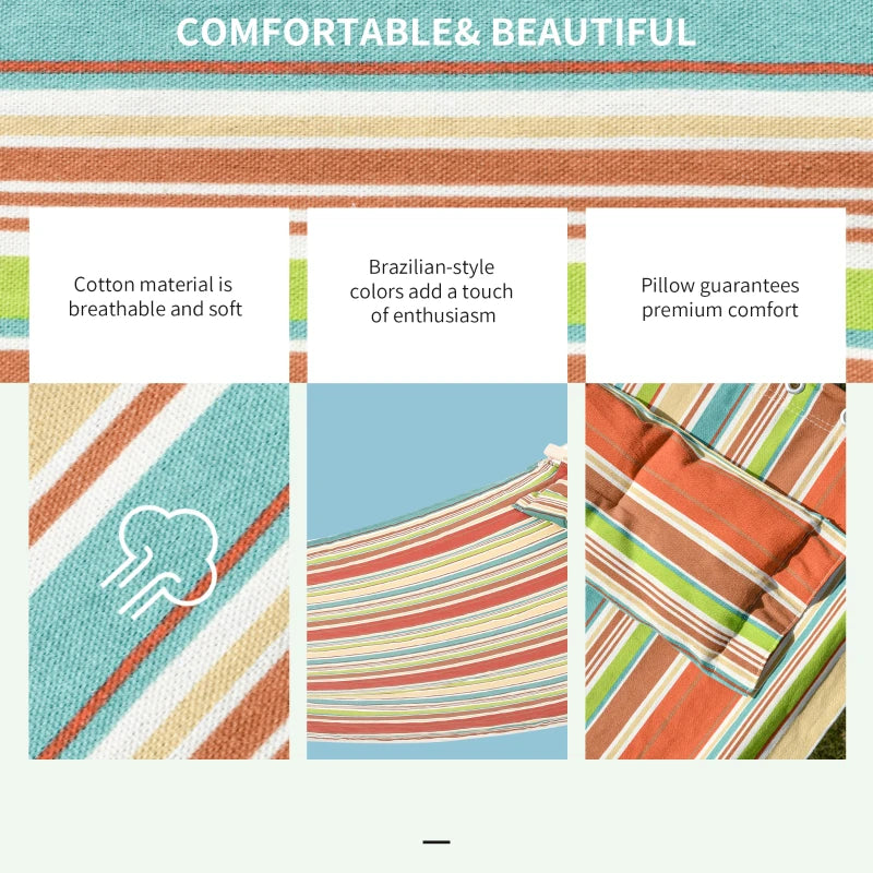 Red Striped Double Cotton Hammock with Pillow - Outdoor Garden Swing Bed