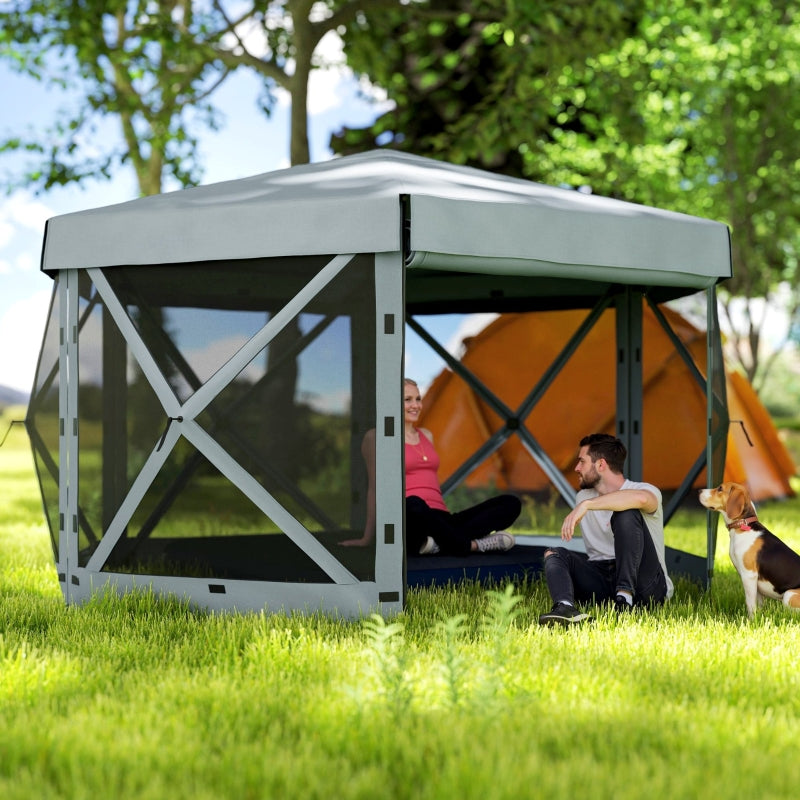 3x3m Hexagon Pop Up Gazebo - Waterproof, UV Resistant Party Tent with Netting - Light Grey Instant Event Shelter with Carry Bag