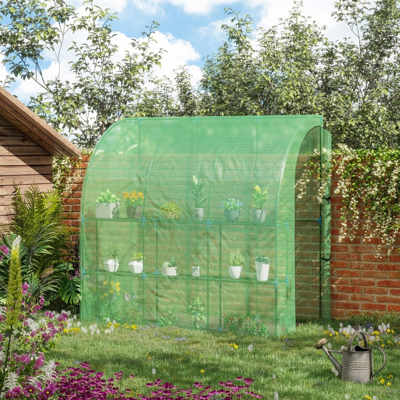 Green Walk-In Wall Tunnel Greenhouse with Zipped Door - 214x120x215cm