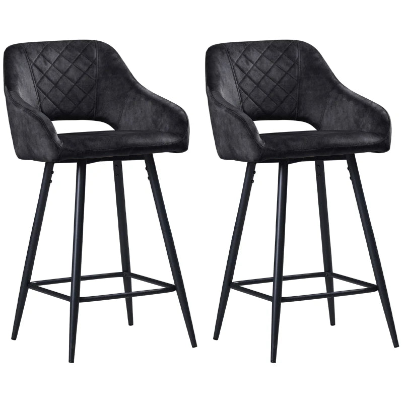 Set of 2 Grey Velvet-Feel Bar Stools - Stylish Modern Seating for Kitchen Island or Home Bar