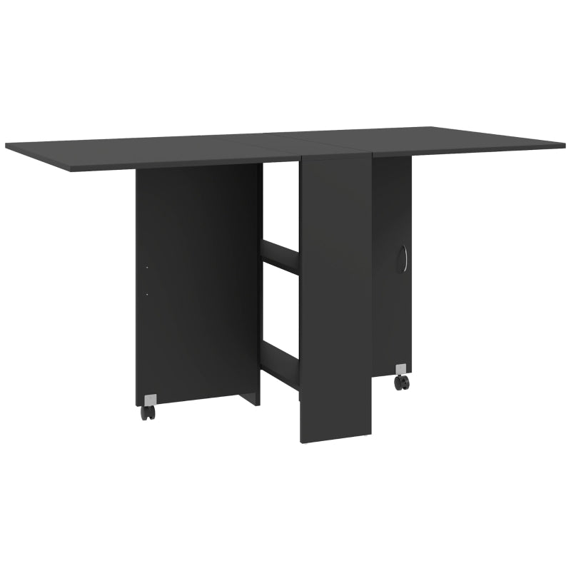 Foldable Extendable Drop Leaf Dining Table with 2-Tier Shelves & Rolling Casters - Space-Saving Small Dinner Table