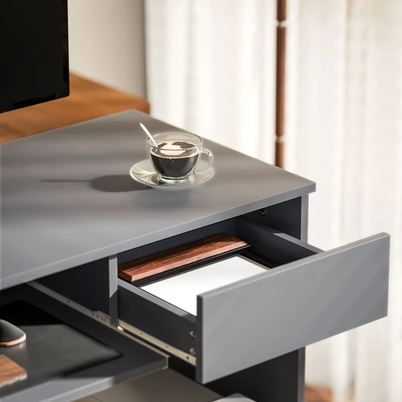 100cm Compact Computer Desk with Keyboard Tray & Drawer - Stylish Grey Home Office Desk for Bedroom Study