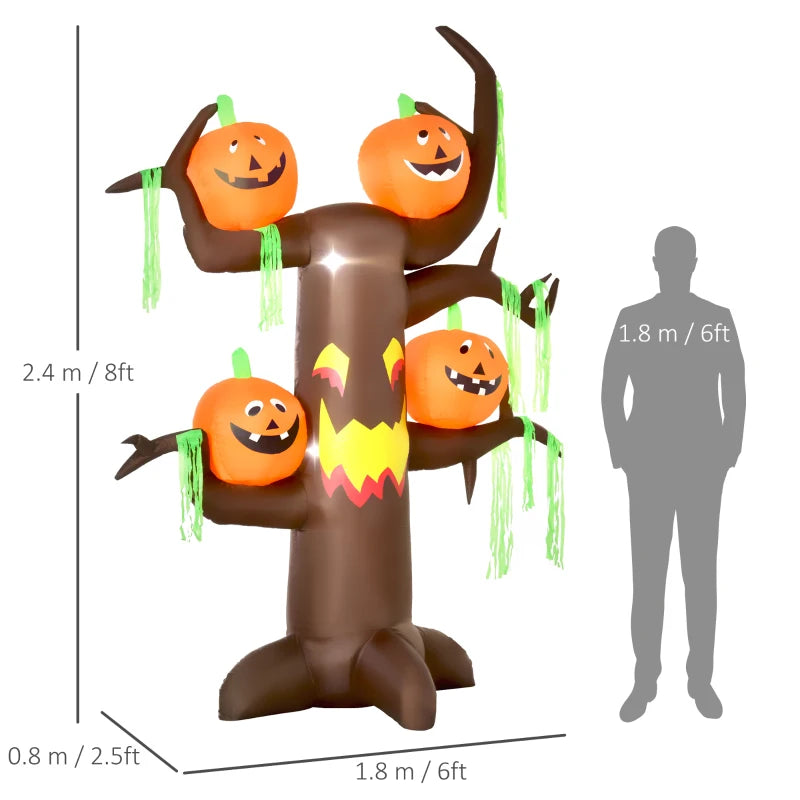 2.4m Halloween Inflatable Ghost Tree with 4 Pumpkins & LED Lights - Perfect Outdoor Indoor Decoration for Halloween Parties