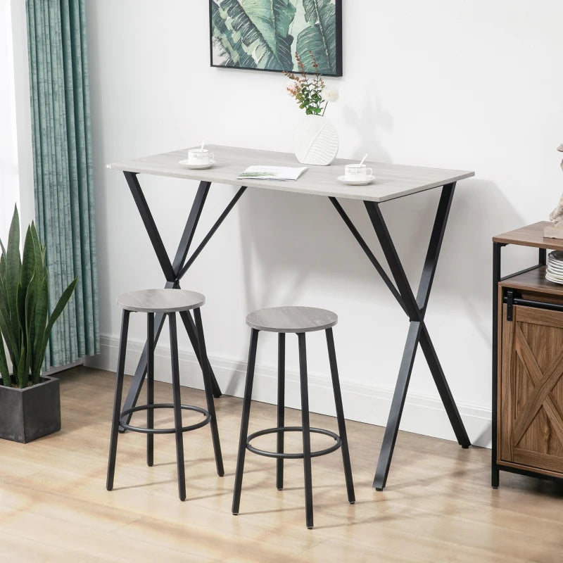 120 cm Modern Rectangular Bar Table for 4 - Wood Effect Top, Steel Legs, White Coffee Desk for Living Room