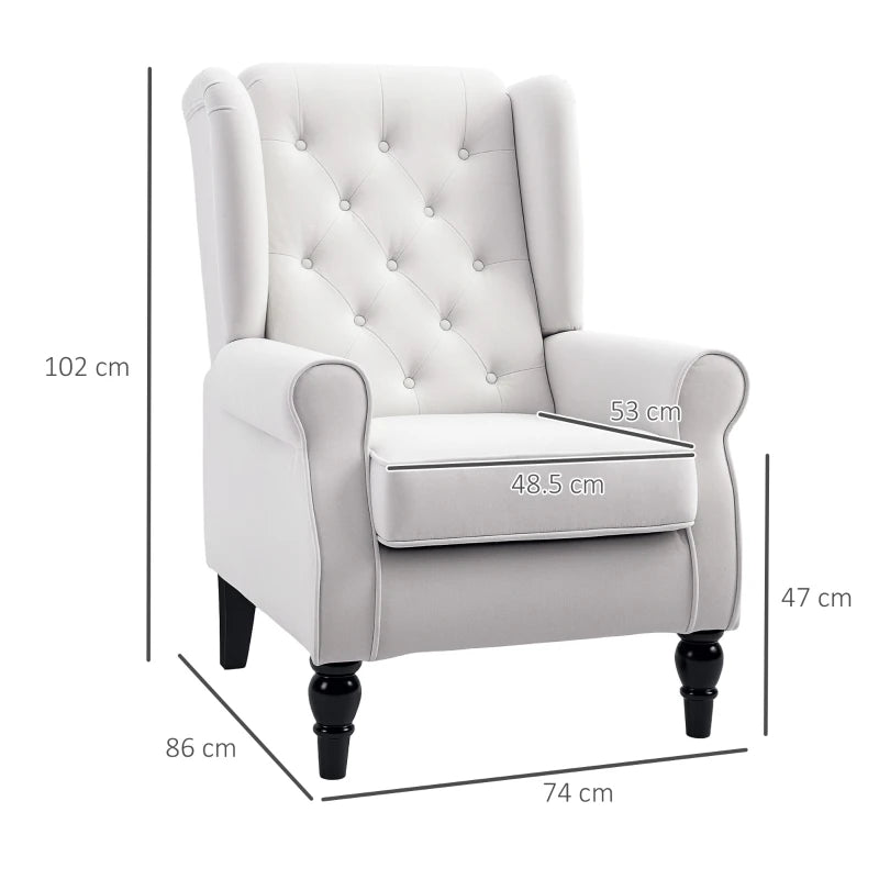 Retro Upholstered Wingback Accent Chair with Button Tufting for Living Room and Bedroom in Cream White