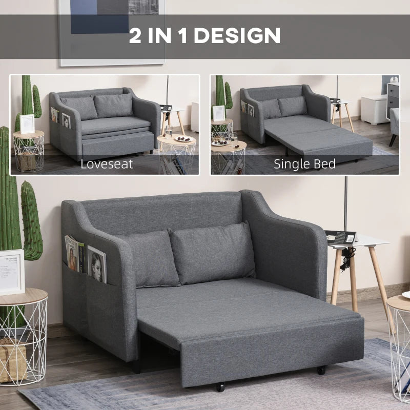 Grey Two-Seater Pull-Out Sofa Bed for Compact Living Spaces