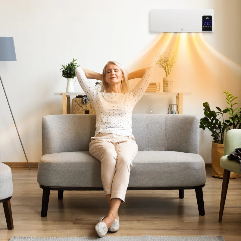 2000W Wall Mounted Electric Heater Adjustable 18 to 45 Degrees Celsius White