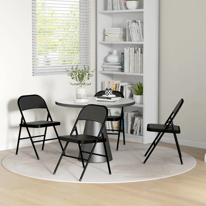 Set of 4 Black Cushioned Folding Chairs for Indoor and Outdoor Use