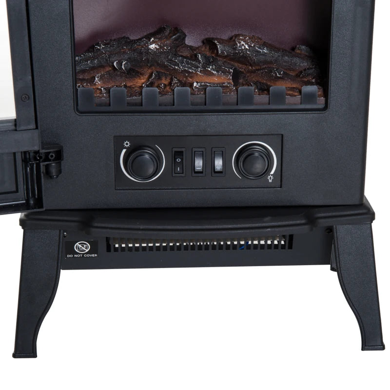 Freestanding Electric Fireplace Heater with LED Flame Effect and Overheating Protection 1000W 2000W Black