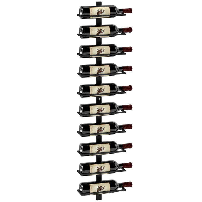 10-Tier Wall Mount Wine Rack - Steel Wine Bottle Holder for Kitchen, Dining Room & Home Bar - Black Display Rack