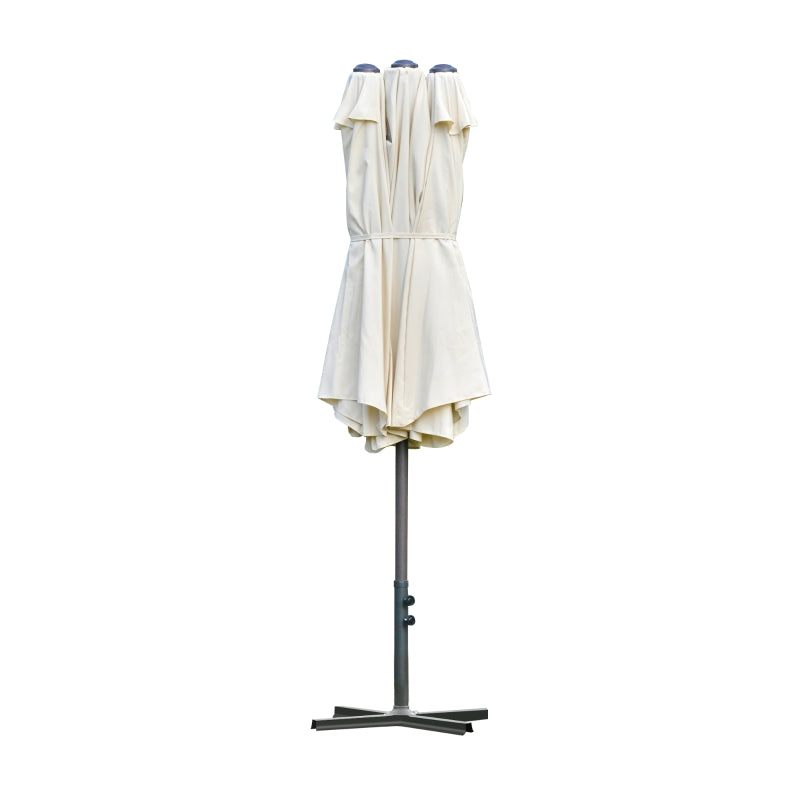 Double-Sided Off-White 4.6M Sun Umbrella Canopy with Crank and Cross Base
