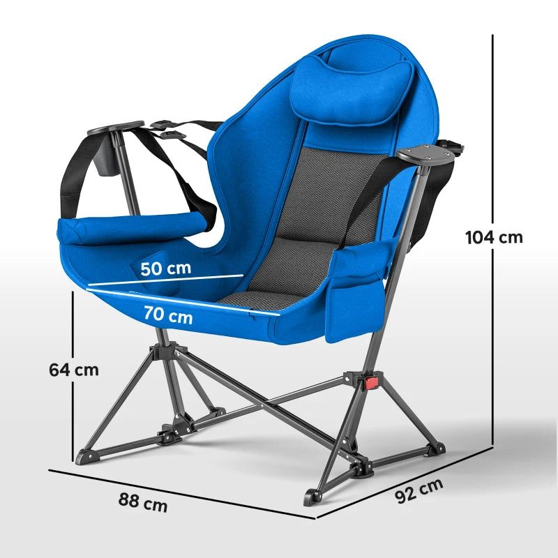 Adjustable Blue Camping Chair Set of 2 - Portable Swinging Hammock with Cup Holder, Headrest, Padded Seat & Carry Bag for Travel, Fishing & Hiking