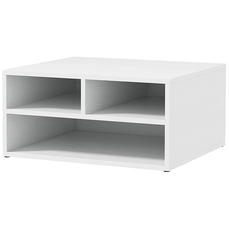 Three-Compartment White Printer Storage Cabinet - Stylish Organization for Home Office, Compact Design, Easy Access Shelves