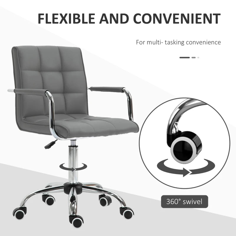 Vinsetto Grey PU Leather Office Desk Chair - Adjustable Mid Back Computer Chair with Armrests & Swivel Wheels