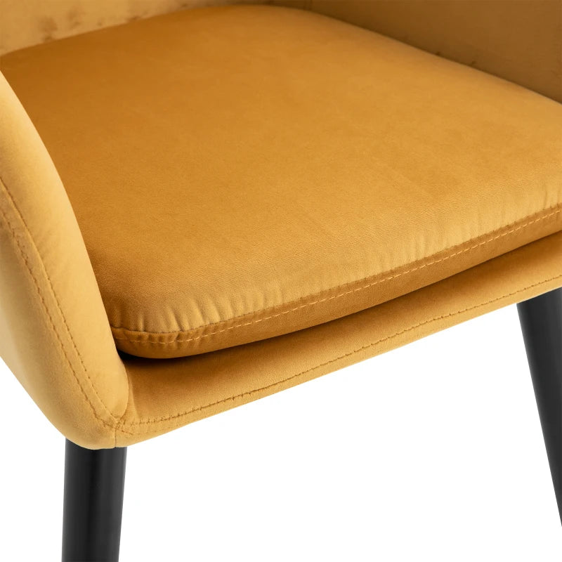 Modern Velvet-Touch Dining Chairs Set of 2 - Upholstered Leisure Chairs with Backrest & Armrests for Home Office & Kitchen - Yellow