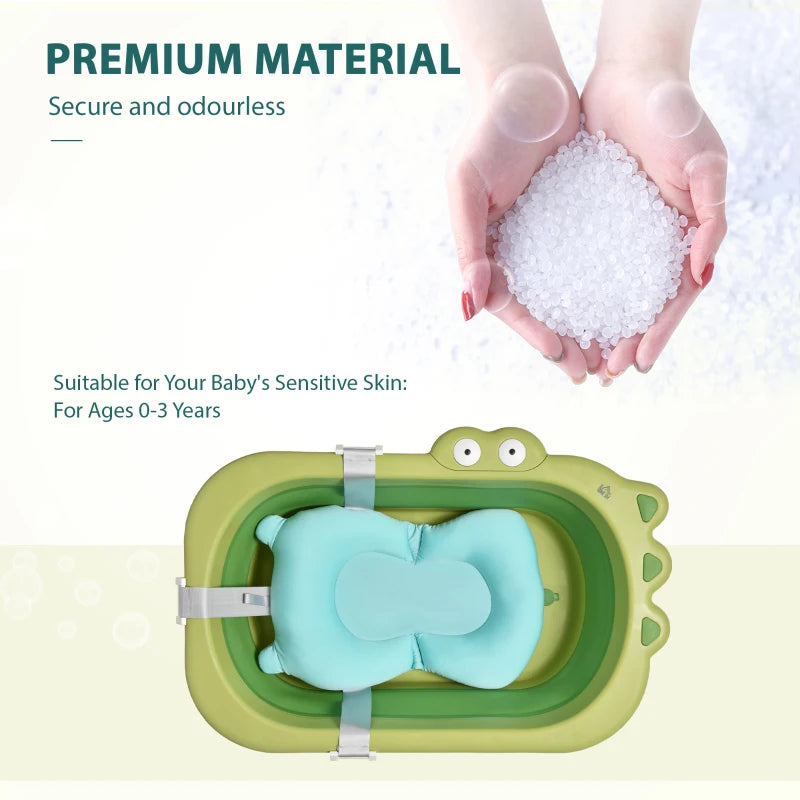 Ergonomic Foldable Baby Bath Tub for Toddlers & Infants 0-3 Years - Non-Slip Portable Design with Baby Cushion - Green