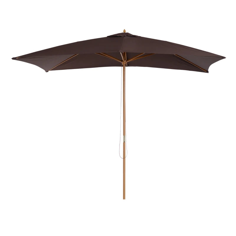Dark Coffee Wooden Garden Parasol Umbrella - 2 x 3m Outdoor Sun Shade