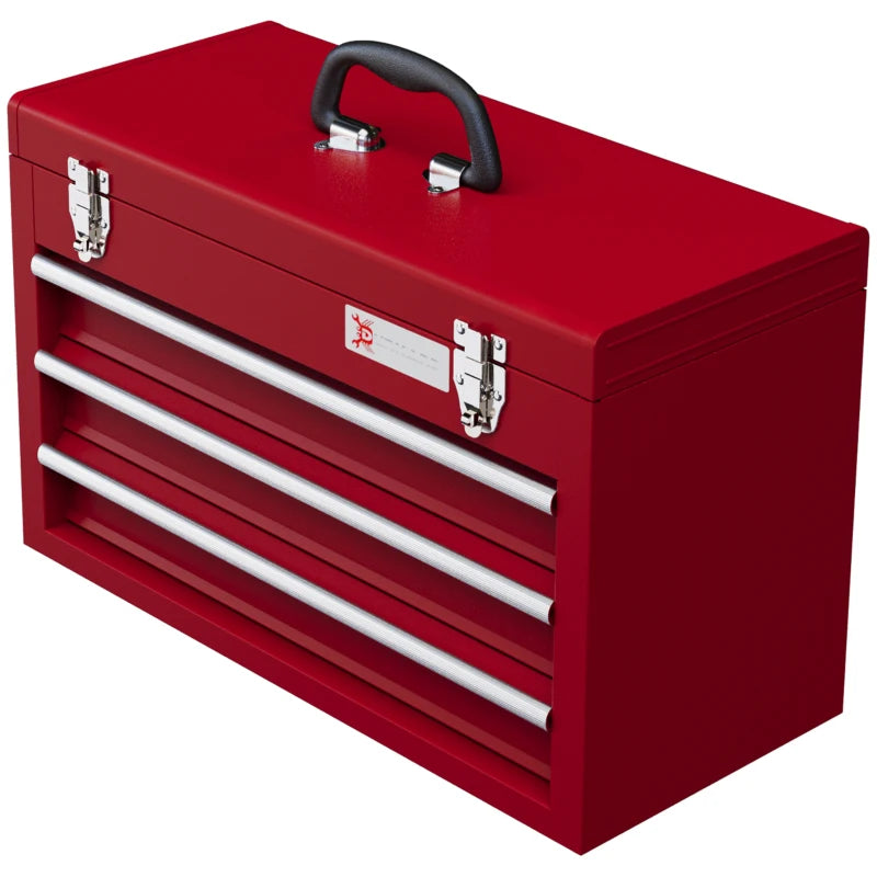 Lockable Metal Tool Box with 3 Drawers