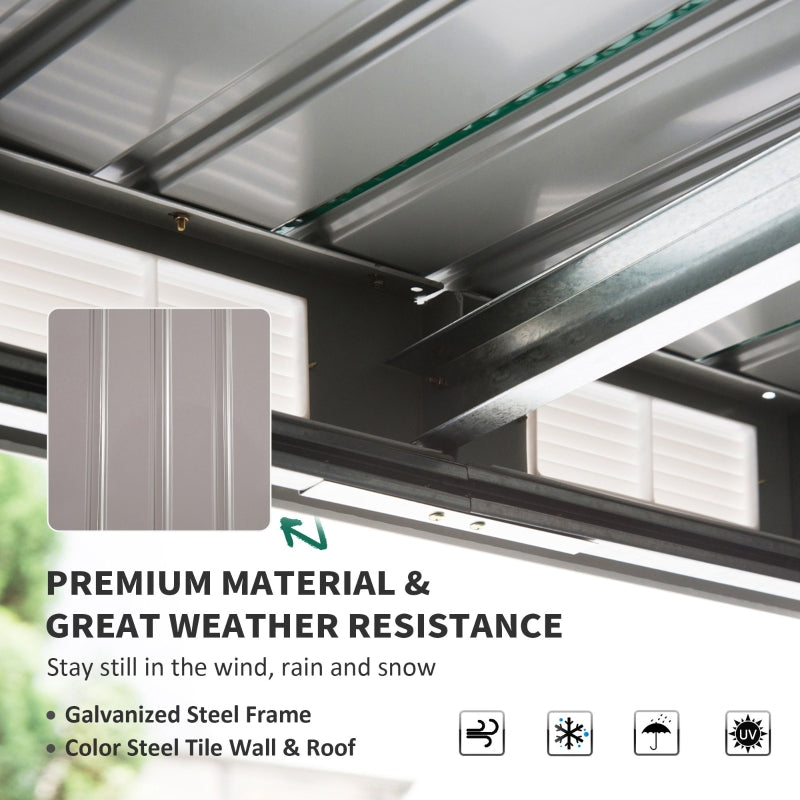 7ft x 4ft Grey Lean to Metal Garden Shed With Foundation Kit, Double Doors & Air Vents