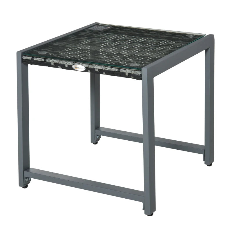 Grey Rattan Outdoor Patio Side Table With Metal Frame