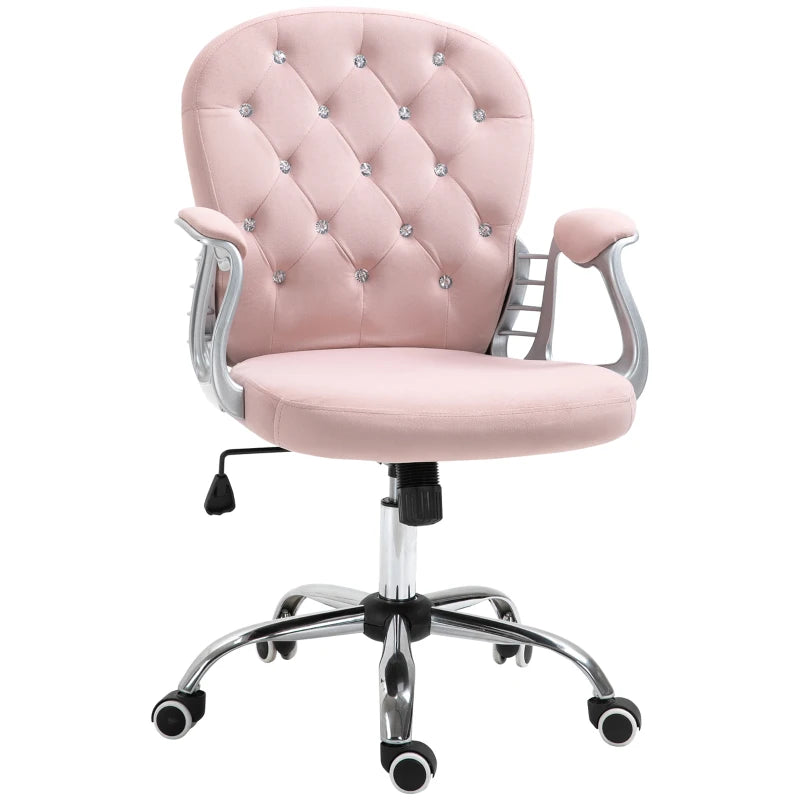 Vinsetto Pink Velvet Office Chair - Swivel Desk Chair with Adjustable Height & Rolling Wheels for Home & Study