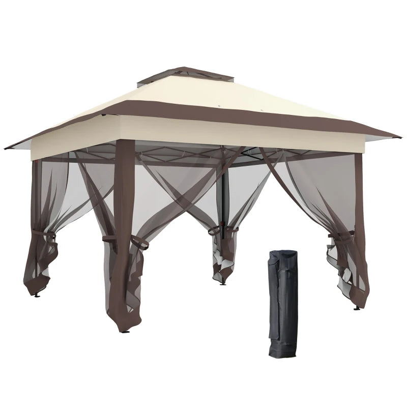 3.6m x 3.6m Khaki Pop Up Gazebo with Netting - Height Adjustable Instant Canopy Party Tent