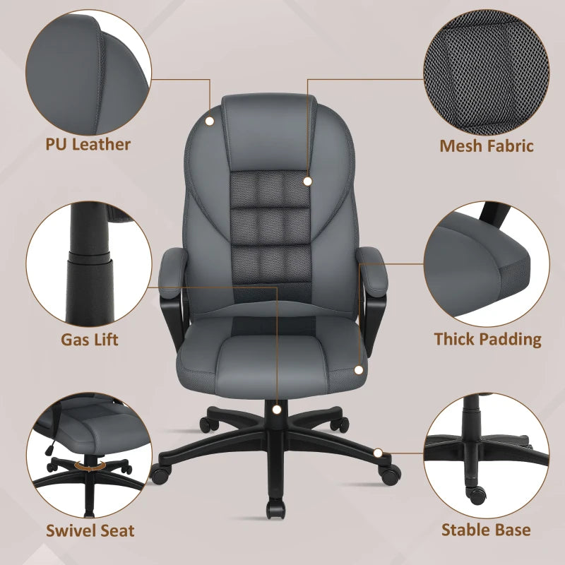 Charcoal Grey Faux Leather Office Chair - Ergonomic Design, Adjustable Height, Stylish Comfort for Home & Office Use