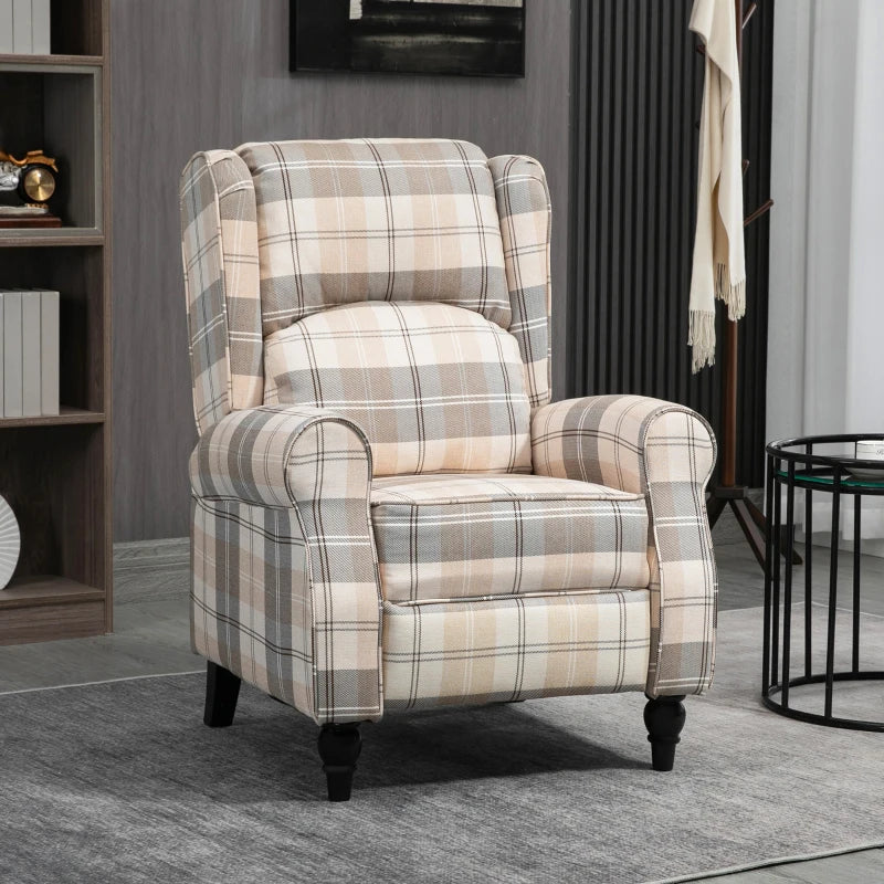 Khaki Wingback Recliner Armchair for Living Room with Pushback Mechanism, Round Armrests, Footrest and Rubber Wood Legs